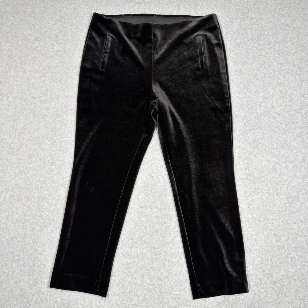 Chico's 2P (L/12P) Black Velvet Stretch Pull On Pants Petite Ankle Straight
